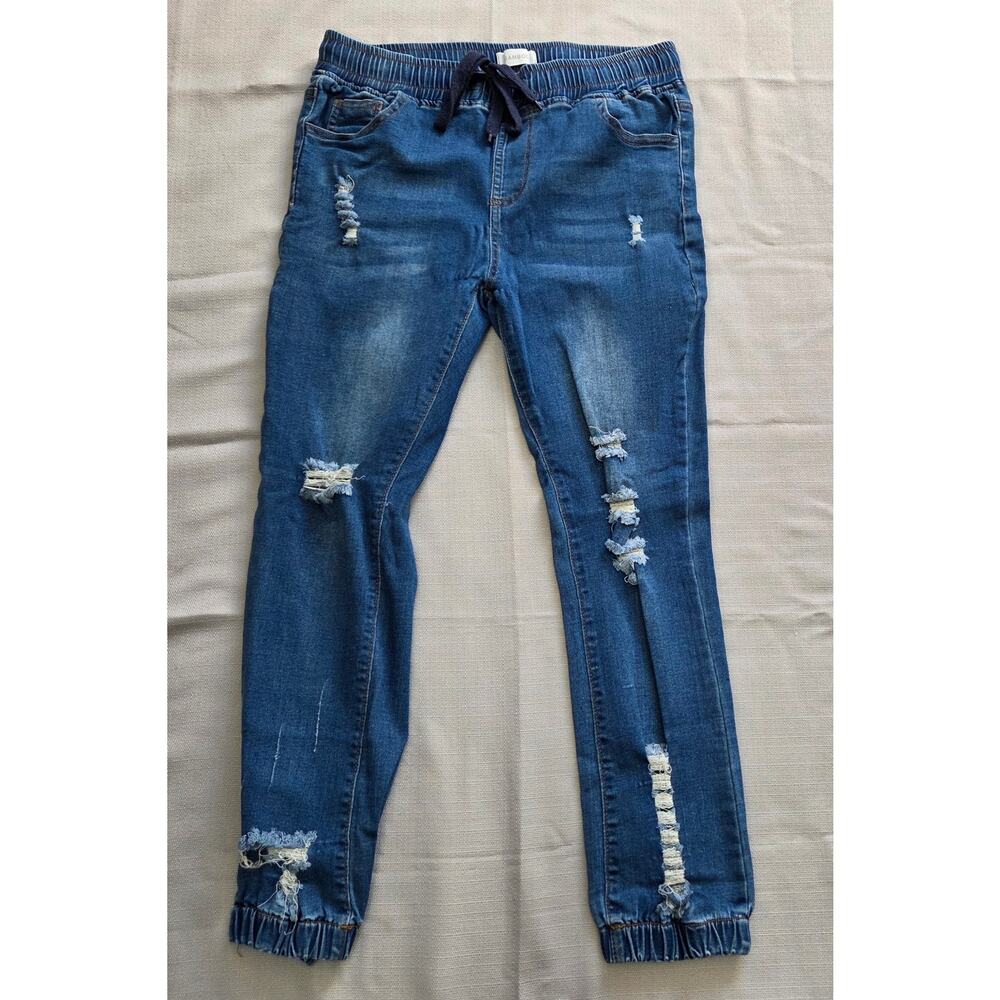 Bamboo Elastic Waist Distressed Jean Joggers Woman's Size Large (30 x 26 1/2)